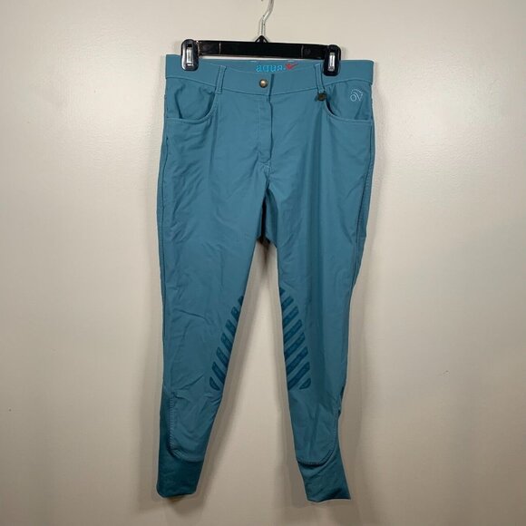 Ovation Pants - Ovation Aqua-X Silicone Knee Patch Breeches Size 30 R blue silicone equestrian